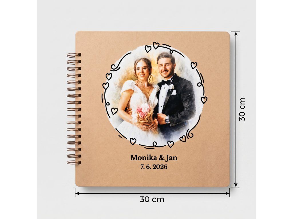 svatební album, na kterém je vidět formát 30 × 30 cm